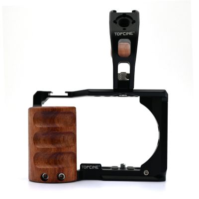 ZVE10 Cage Kit Compatible for Sony AlphaZV-E10 Camera Full Cage with Wooden Side Handgrip Tophandle Cold Shoe Mounts Multile 1/4 3/8 Threaded Hole Aluminum Camera Rig Photography Extension Accessories