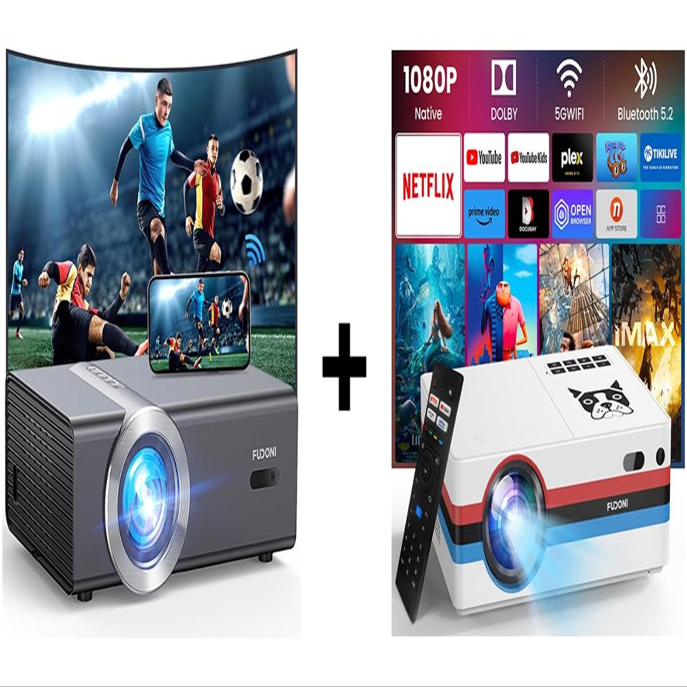 FUDONI GC888 Projector and S1 Netflix Projector, Native 1080P 4K Supported, Auto Keystone & Electric Focus Movie Projector