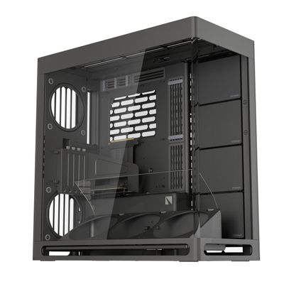 HAVN HS 420 VGPU Dual-Chamber Mid Tower ATX PC Case Black | PCIe 5.0 Vertical GPU Kit, 11x 140mm Fan Slots & 2X 420mm Radiator Support, SimpliCable Cable Management, Tempered Glass, PWM Fan Hub