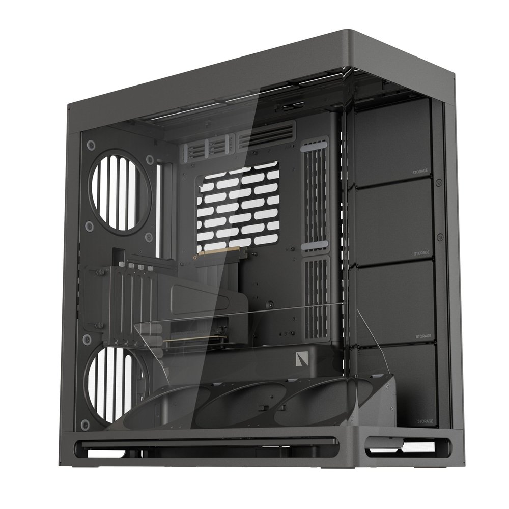 HAVN HS 420 VGPU Dual-Chamber Mid Tower ATX PC Case Black | PCIe 5.0 Vertical GPU Kit, 11x 140mm Fan Slots & 2X 420mm Radiator Support, SimpliCable Cable Management, Tempered Glass, PWM Fan Hub