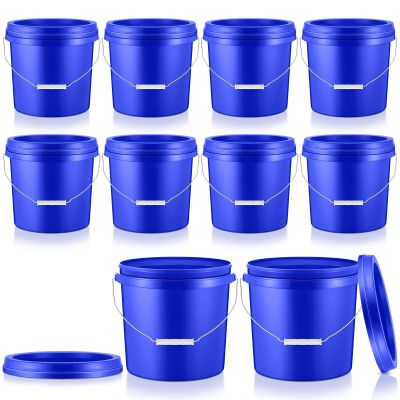 Tioncy 10 Pcs 2 Gallon Plastic Buckets with Lids and Handles,Blue