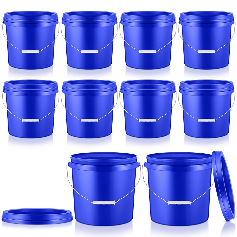 Tioncy 10 Pcs 2 Gallon Plastic Buckets with Lids and Handles,Blue