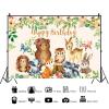 10x6.5ft Safari Happy Birthday Backdrop Safari Animal Jungle Background Kids Party Supplies Banner Wall Decoration Flowers Leaves Cake Table Decor Photography Boys Girls Photo Studio Props view 2