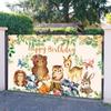 10x6.5ft Safari Happy Birthday Backdrop Safari Animal Jungle Background Kids Party Supplies Banner Wall Decoration Flowers Leaves Cake Table Decor Photography Boys Girls Photo Studio Props view 4