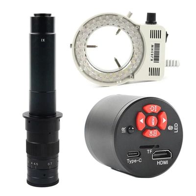 ZTBH Microscope Accessories Kit 4K 1080P 60FPS 55MP HDMI USB Type C Microscope Camera 100X 130X 180X 300X 200X 500X C Mount Lens w/Microscope Light for Zoom Image Acquisition(300X Lens LED Light)