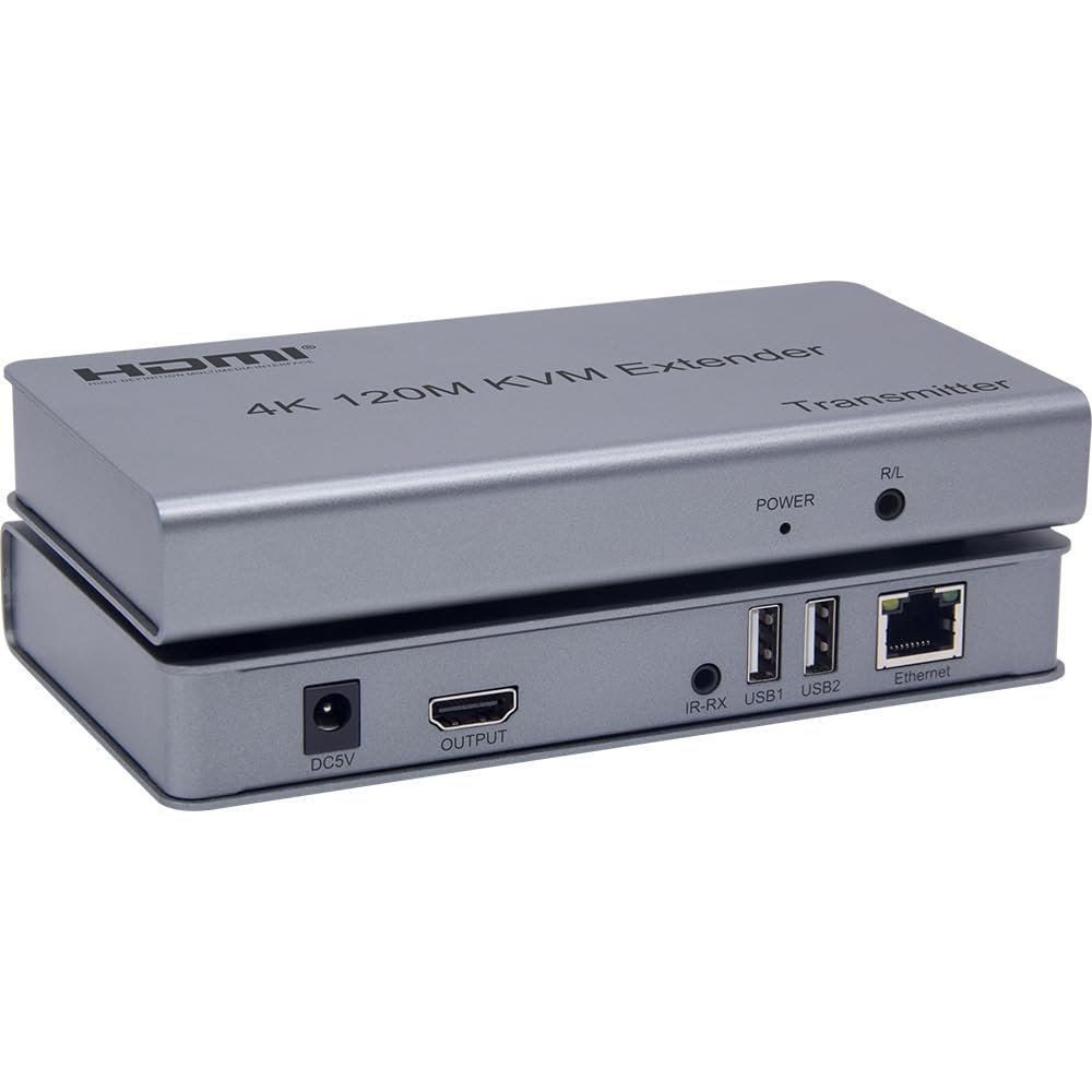 ENS HDMI KVM USB Extender, up to 300FT, Pair of Transmitter and Receiver, CAT5E, CAT6, 1080P and 4K, Long Distance Transmission with USB 2.0 Ports for Remote Keyboard & Mouse Control