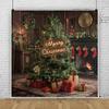 ChloropLastid 12x12ft Merry Christmas Tree Backdrop Christmas Indoor Fireplace Xmas Gifts Rustic Wooden House Photography Background Christmas Family Party Decoration Photo Booth Studio Props view 2