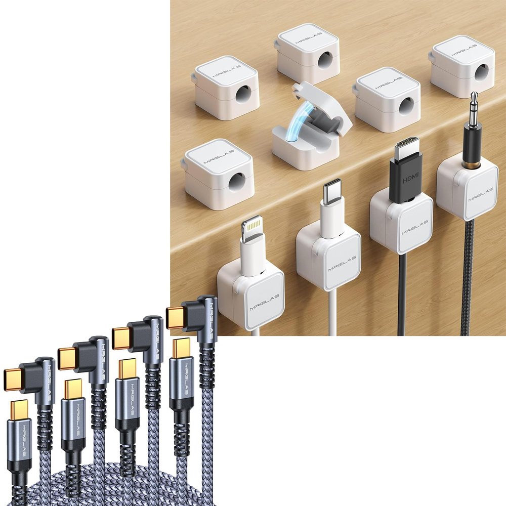 MRGLAS 10-Pack Magnetic Cable Management Cord Organizer, USB C to USB C Cable 60W [4-Pack, 10+6.6+3.3+1.6FT]