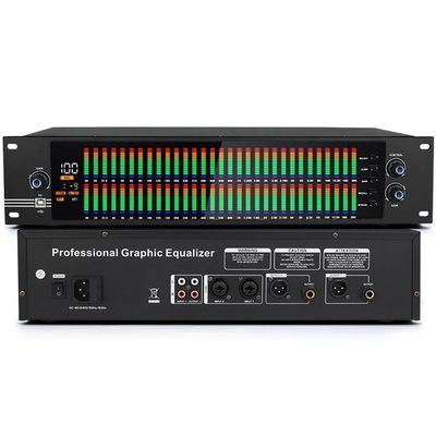 Digital Equalizer, Single/Double 31-Band Stereo Graphic EQ, with LED Light Display, 10 Preset Effects, PC Debugging, Automatic Noise Reduction, High, Mid and Bass Adjustment, for Recording Studio(Dual