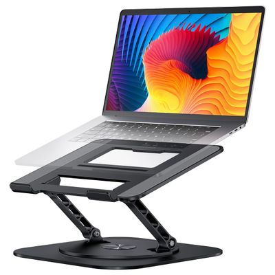 Adjustable Computer Stand with 360 Rotating Base, Ergonimic Foldable Laptop Riser for Desk Compatible with MacBook Pro/Air Notebook up to 16 Inches, Silver (Black)
