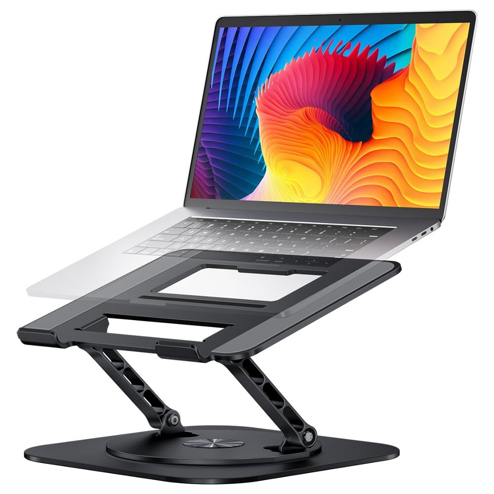 Adjustable Computer Stand with 360 Rotating Base, Ergonimic Foldable Laptop Riser for Desk Compatible with MacBook Pro/Air Notebook up to 16 Inches, Silver (Black)