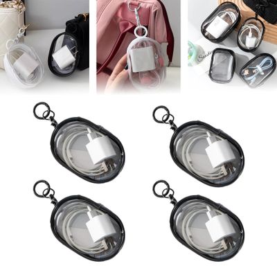 DirectNine Basics Charging Cable Storage Bag, Transparent Cable Organizer, 4pcs Black