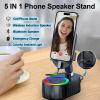 AKLLCCR Wireless Induction Audio Bluetooth Speaker 5in1 Phone Holder Emergency Rechargeable (3000mAh) with Colorful Ambient Light 300 Foldable for Tablet iPhone Android, Gifts for Men Women (Black) view 3