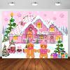 10X10ft Christmas Gingerbread House Photo Backdrop Photography Background, Pink Merry Christmas Candyland Backdrops Photo Booth Prop Decorations Wall Decor Banner Tablecloth view 1
