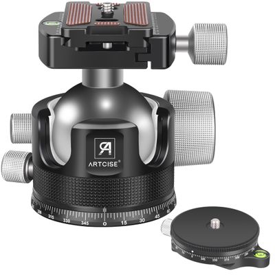 Low Profile Ball Head 55mm Tripod Ball Head ARTCISE KB55 Heavy Duty Tripod Head All Metal CNC Machining with 360 Panoramic Arca Type QR Plate for Tripod, Max Load 88lbs /40kg