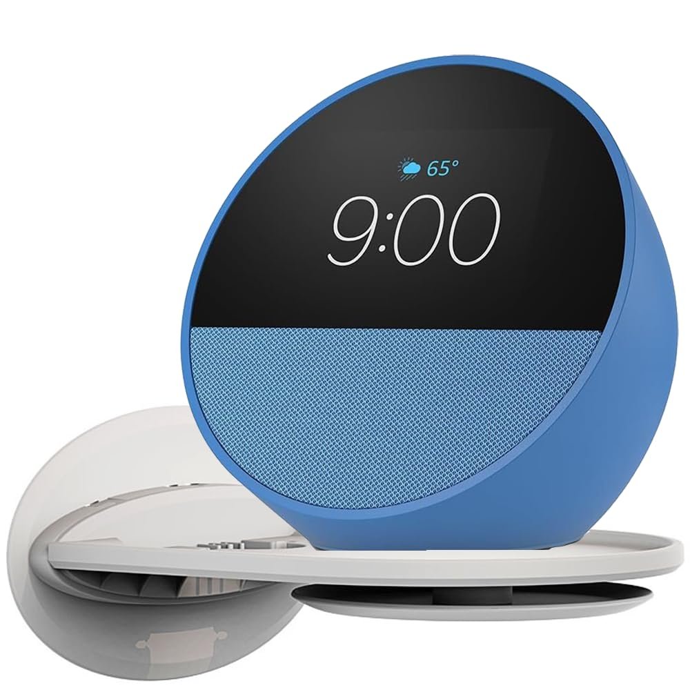 Aokicase Compatible with Echo Spot (2024 Gen) Holder Echo Spot Stand Mount Echo Spot Wall Mount with Integrated Cable Management No Screws Required Speaker Accessory Rack (White) 1 Piece