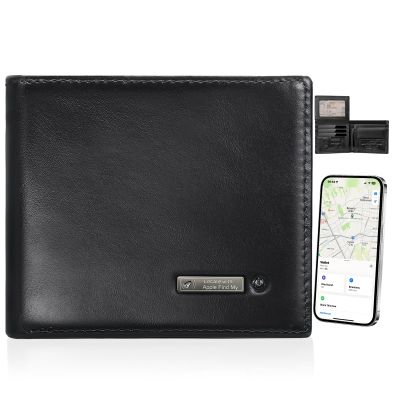 SMART CC Men Wallet with Tracker Work with iOS&Android, Wallet Tracker with large capacity Genuine Leather Wallet 9 Card &1 ID Windows & 3Cash Slot&Coin Pocket(Black)