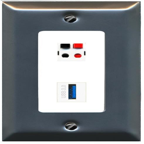 RiteAV SPEAKER USB-3 Decorative Wall Plate [Stainless Steel/White]