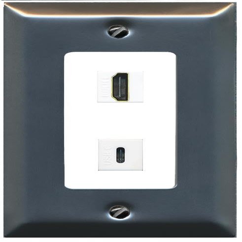 RiteAV HDMI USBC Decorative Wall Plate [Stainless Steel/White]