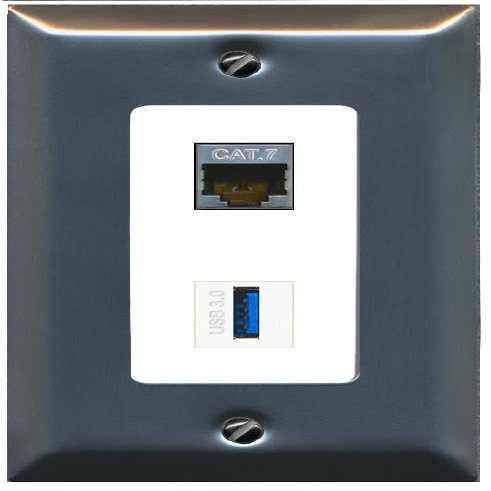 RiteAV CAT7 USB-3 Decorative Wall Plate [Stainless Steel/White]