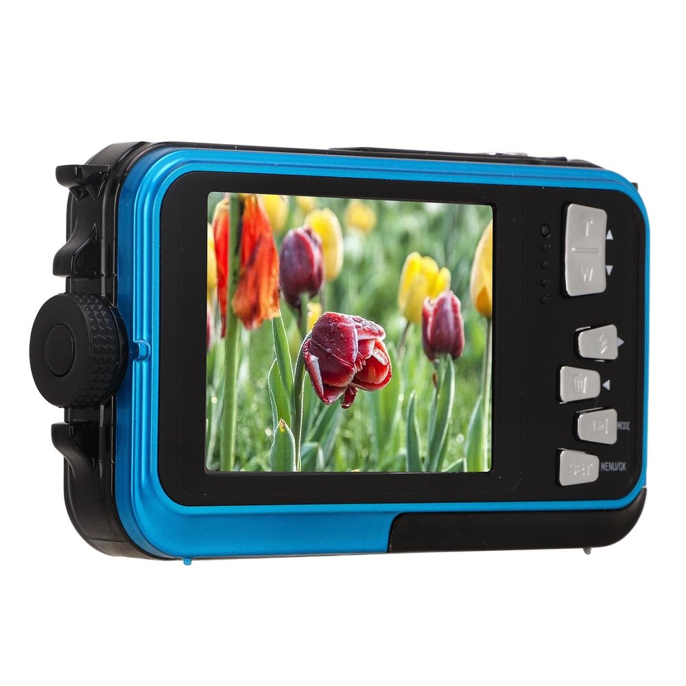 Underwater Cameras with 2.7K Video, 48MP Image, Dual Screens, 10ft Digital Camera for Snorkeling, Camera Supports Recording While Charging (Blue)