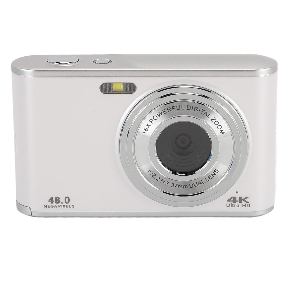 4K 48MP Digital Camera, Autofocus 16X Digital Zoom Anti Shake Compact Vlogging Camera with 2.8 Inch Screen for Kids, Teens, Adults (White)