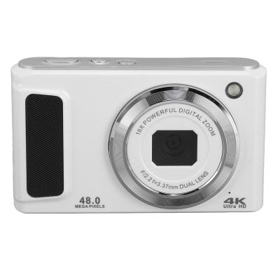 4K 48MP Digital Camera, 16X Digital Zoom Anti Shake Compact Travel Vlogging Camera with 2.8 Inch Screen, Front Rear Dual Camera (White)