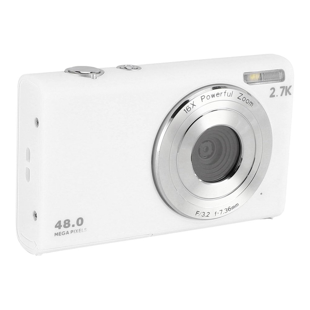 2.7K HD 48MP Digital Camera, Autofocus 16X Digital Zoom Anti Shake Vlogging Camera with 2.8in Screen for Kids, Teens, Adults (White)
