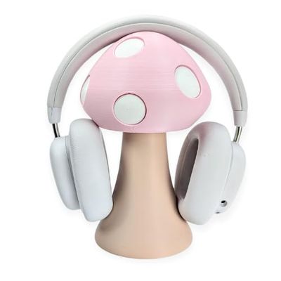 Mushroom Headphone Stand - Cute Headset Holder - Kawaii Desk Accessories - Green Gaming Setup - Cottage Core Gaming Desk (Pastel Pink)