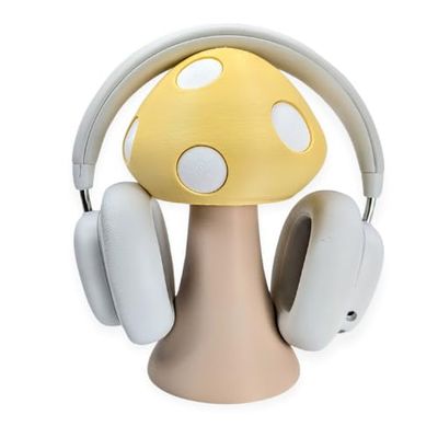 Mushroom Headphone Stand - Cute Headset Holder - Kawaii Desk Accessories - Green Gaming Setup - Cottage Core Gaming Desk (Pastel Yellow)