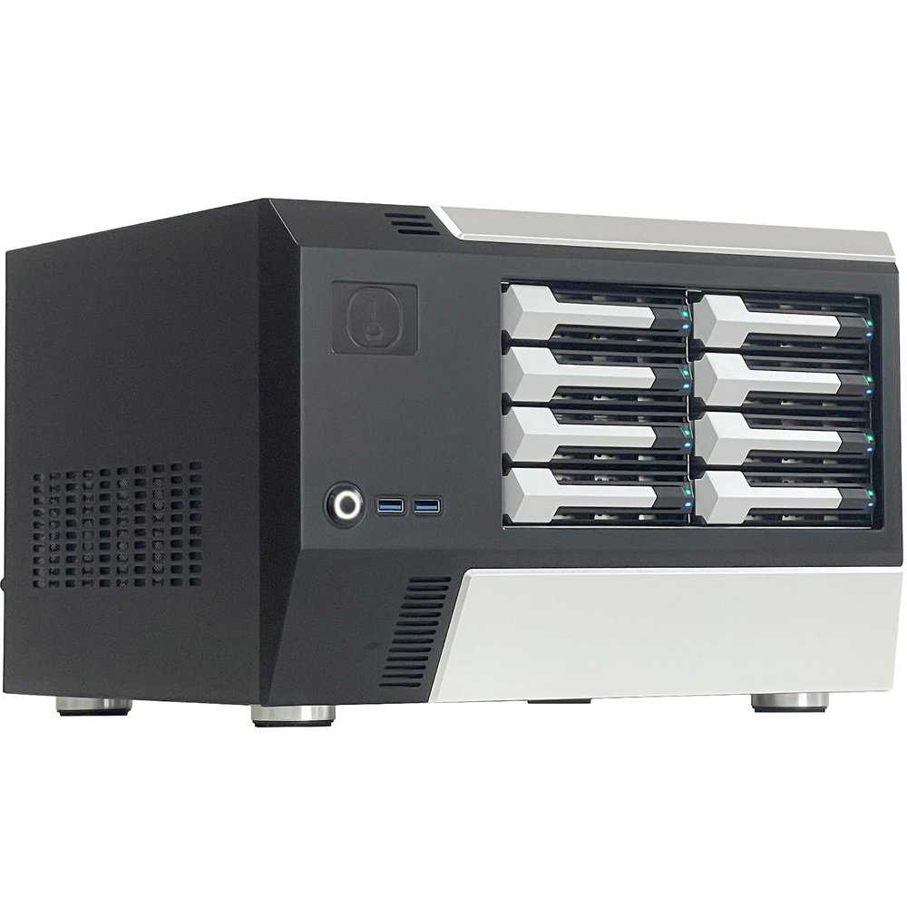 DirectNine Basics ZhenLoong-X86 8 Bay NAS case Server Storage Chassis Hard Disk Drive hot-swap 12Gb backbplane SFF8643 Interface Support MATX/ITX MB/USB3.0 * 2 Come with PCIe X4 8 SATA Expansion Card