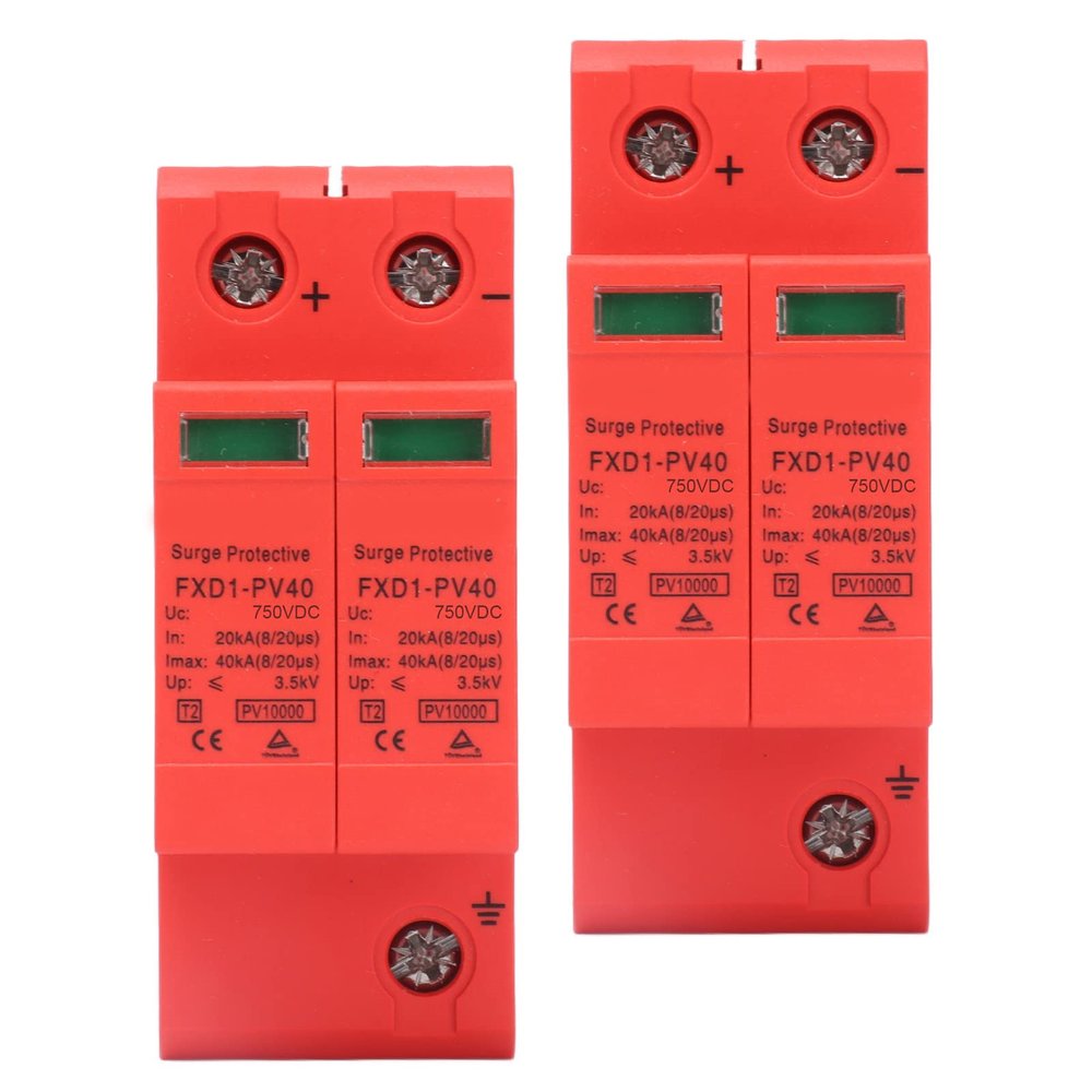 2Pcs Protective Devices DC Photovoltaic Arrester 2P 40KA, Easy Installation, PC Flame Retardant Shell, Visual Window, 3.5kV Level,Stable Structure, Long Service Life for (DC