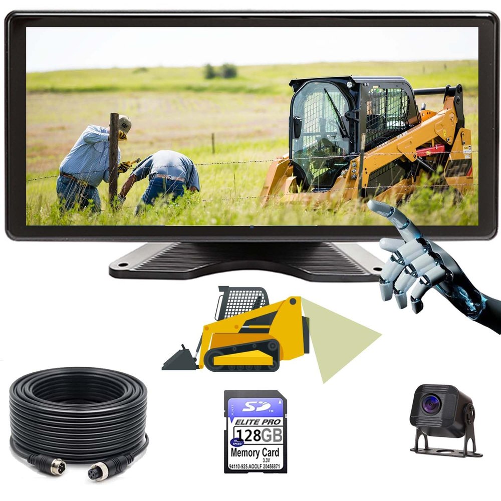 Skid Steer 10.36 Inch Monitor Touchable Screen 128GB Large Audio 1080P Image Backup Camera Built-in DVR Video for RV Truck Trailer Rear Front Reversing Wired Waterproof System D101