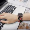 Scrunchie Bands for Fitbit Versa 4/Versa 3/Sense/Sense 2 Strap for Women,Replacement Watchband Soft Cloth Fabric Elastic Wristband ((white) Red Flower/(black) Red Flower, Small) view 4