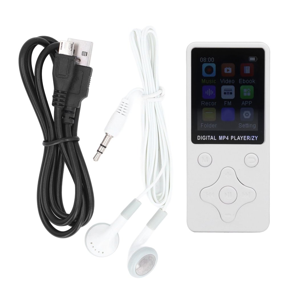 Bluetooth MP3 Player with Earphones, Portable HiFi Lossless Sound Music Player with Speaker, Mp3 Player with Radio, Voice Recorder, EBook, Up to 128GB Expandable (White)