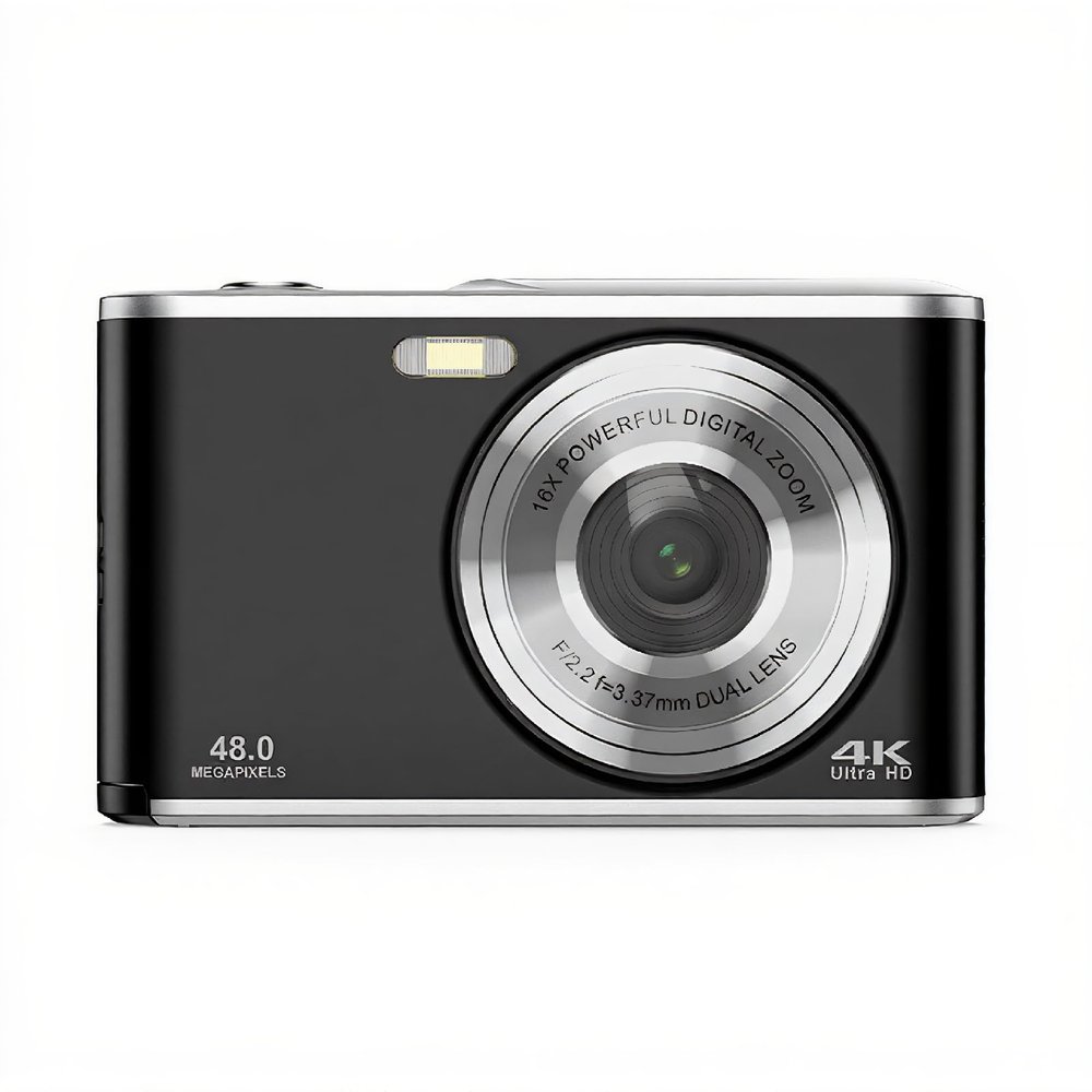 4K Digital Camera, 48MP Autofocus Cameras for Photography, Vlogging Compact Camera with Dual Camera, 16X Zoom Point and Shoot Camera for Travel, Camping (Black)