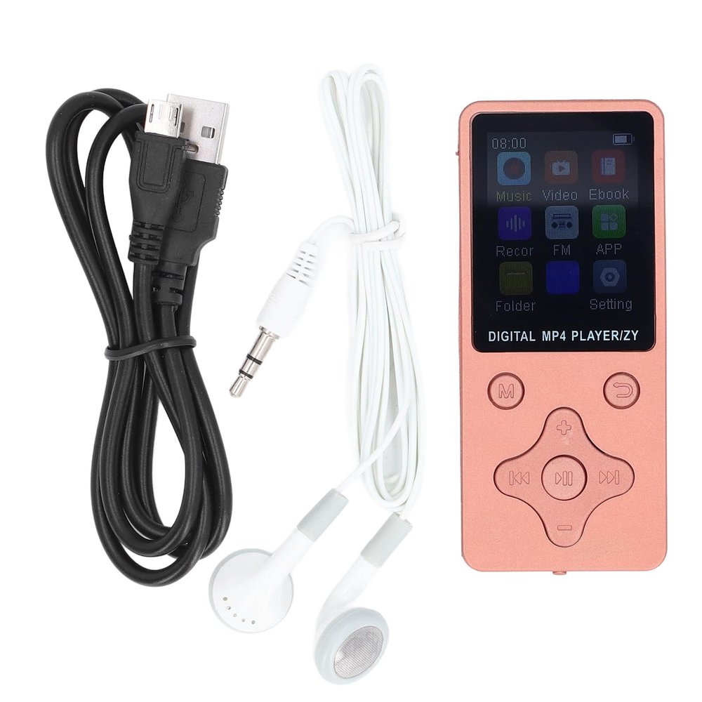 Bluetooth MP3 Player with Earphones, Portable HiFi Lossless Sound Music Player with Speaker, Mp3 Player with Radio, Voice Recorder, EBook, Up to 128GB Expandable (Rose Gold)