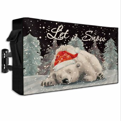 Hsqirky Outdoor TV Cover for 60 to 65 Inch, Vintage Black Christmas Weatherproof & Waterproof Outside TV Covers with Remote Pockets, Xmas Bear Tree Snowflake Outdoor TV Enclosure for LED, LCD TVs