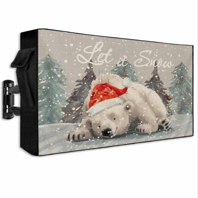 Hsqirky Outdoor TV Cover for 52 to 55 Inch, Vintage Grey Christmas Weatherproof & Waterproof Outside TV Covers with Remote Pockets, Xmas Bear Tree Snowflake Outdoor TV Enclosure for LED, LCD TVs