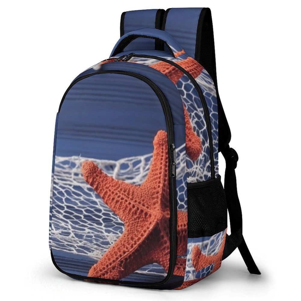 Backpack for Women Men Daypack Starfish Fishnet Laptop Backpack Computer Bag Casual Nurse Bag Laptop Bag
