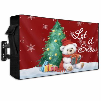 Hsqirky Outdoor TV Cover for 60 to 65 Inch, Red Christmas Weatherproof & Waterproof Outside TV Covers with Remote Pockets, Xmas Tree Bear Snowflake Watercolor Outdoor TV Enclosure for LED, LCD TVs