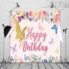 45x25 Flowers Happy Birthday Backdrop Rose Flora Fairy Butterfly Pink Background Birthday Party Supplies Wall Banner Cake Table Decoration Photography Girls Women Photo Studio Props view 3