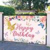 45x25 Flowers Happy Birthday Backdrop Rose Flora Fairy Butterfly Pink Background Birthday Party Supplies Wall Banner Cake Table Decoration Photography Girls Women Photo Studio Props view 4