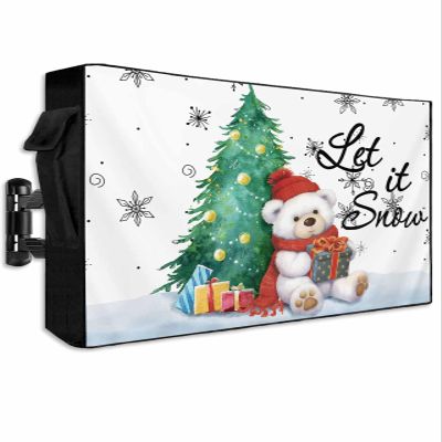 Hsqirky Outdoor TV Cover for 40 to 43 Inch, Christmas Weatherproof & Waterproof Outside TV Covers with Remote Pockets, Xmas Tree Bear Snowflake Watercolor Outdoor TV Enclosure for LED, LCD TVs