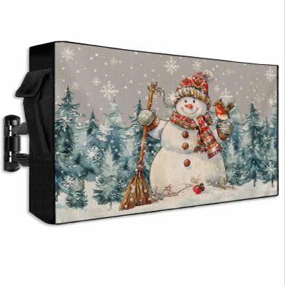 Hsqirky Outdoor TV Cover for 40 to 43 Inch, Grey Snowman Christmas Weatherproof & Waterproof Outside TV Covers with Remote Pockets, Winter Snowflake Tree Xmas Outdoor TV Enclosure for LED, LCD TVs