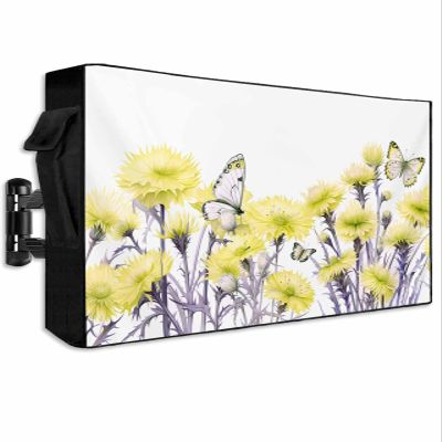 Hsqirky Outdoor TV Cover for 30 to 32 Inch, Yellow Spring Floral Weatherproof & Waterproof Outside TV Covers with Remote Pockets, Watercolor Summer Botanical Elegant TV Enclosure for LED, LCD TVs