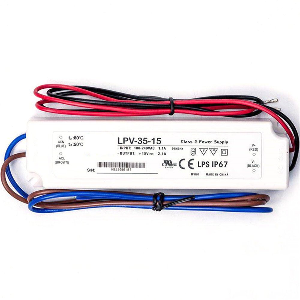 LPV-35-15 15V 2.4A 36W IP67 Waterproof LED Driver for Indoor/Outdoor Lighting