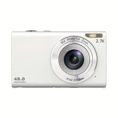 2.7K Digital Camera, 48MP Autofocus Cameras for Photography, Vlogging Compact Camera with 2.8inch Screen, 16X Digital Zoom, Autofocus, Pause Function (White)