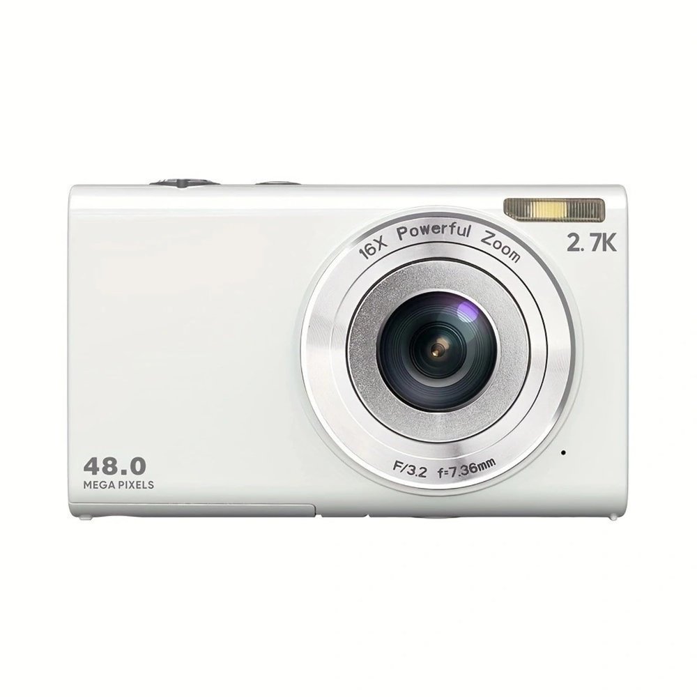2.7K Digital Camera, 48MP Autofocus Cameras for Photography, Vlogging Compact Camera with 2.8inch Screen, 16X Digital Zoom, Autofocus, Pause Function (White)