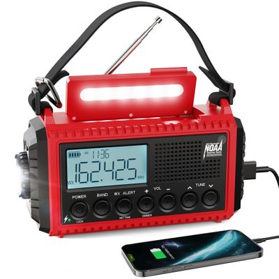 Raynic Emergency Radio, 5000mAh/18500mWh Weather Radio, Solar Hand Crank Emergency Radio with AM/FM/SW/NOAA, Cell Phone Charger, Headphone Jack, Flashlight, Type-C Charging and SOS Siren for Hurricane